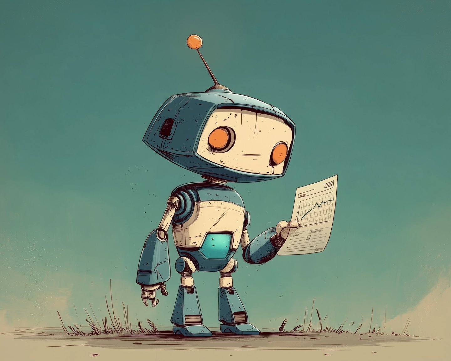 The robot reading a clear chart of its own shape.
